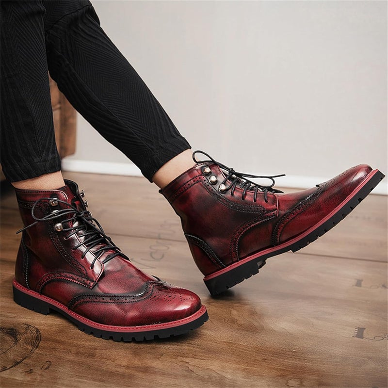 Zzyyzzyy Men's Brogue Leather Lace-Up Ankle Boots with Wingtip Design Vintage Dress Boots for Casual Business Office Daily Wear and Formal Occasions - Image 4